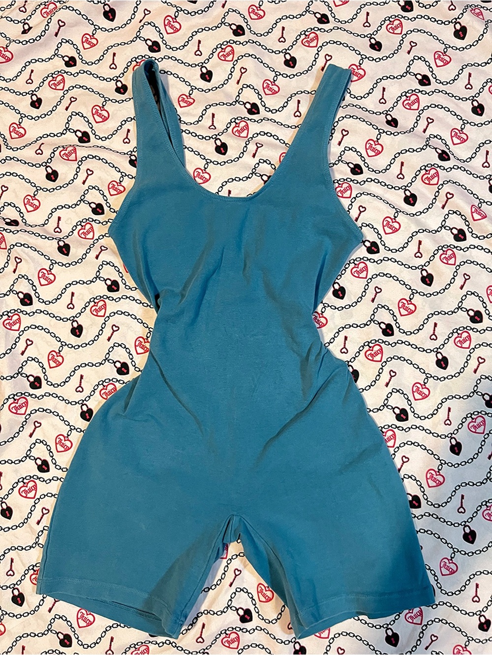 Blue Low Back Cotton Spandex Romper